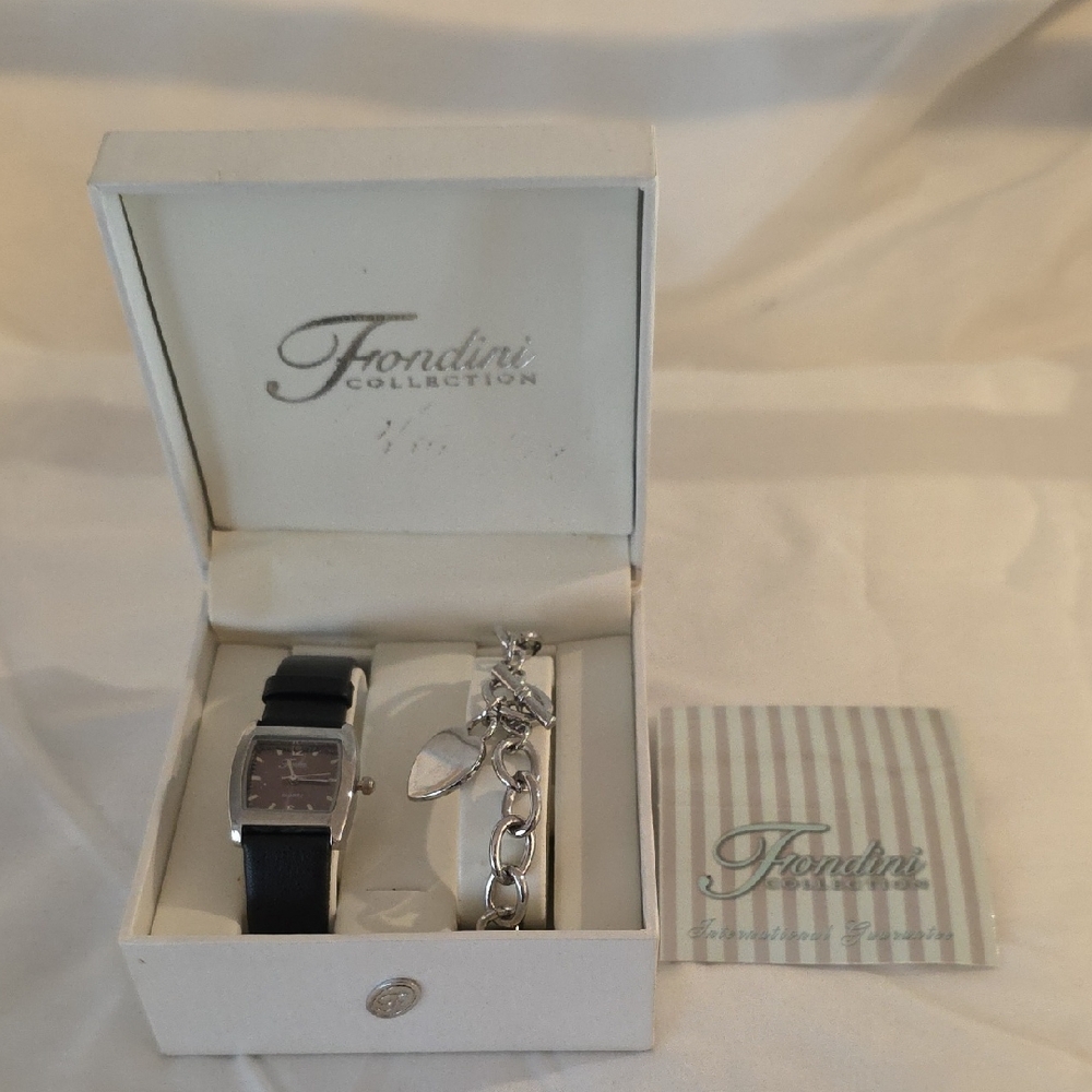 Fondini Collection quartz watch and charm bracelet gift set